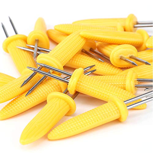 Easytle 20 Pieces Stainless Steel Corn Holders Corn on The Cob Skewers for BBQ Twin Prong Sweetcorn Holders Home Cooking Fork