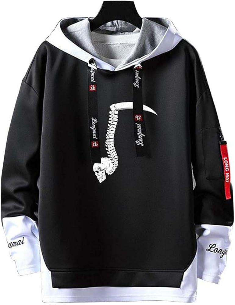 BZWJJP Death Note Hooded Sweater for Men, Patchwork Hoodie with Contrasting Color: Amazon.co.uk 