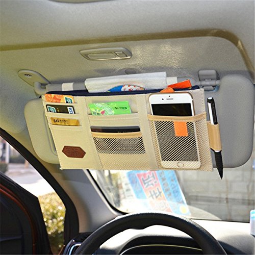 StyleZ Car Sun Visor Tidy Organizer Storage Bag Holder Pocket CD Case Card Pouch (Beige) - Thumbnail 5
