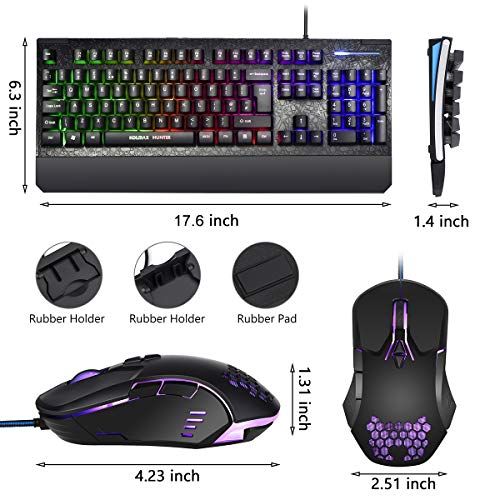 Gaming Keyboard and Mouse Combo Colorful Lights Rainbow LED Backlit Keyboard with Ergonomic Detachable Wrist Rest… - Image 3