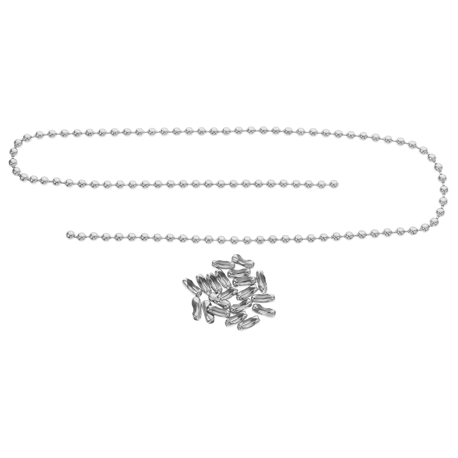 Mikikit Adjustable Silver Ceiling Fan Pull Chain Extension with 20 Connectors, Stainless Steel Beaded Chain for Light Switch, Lamp, Home and Office Use