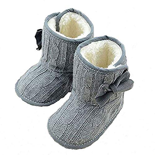 CdyBox Little Baby Fleece Fur Knit Snow Boots Infant Warm Winter for 0-18 Months (12-18 Months, Grey)