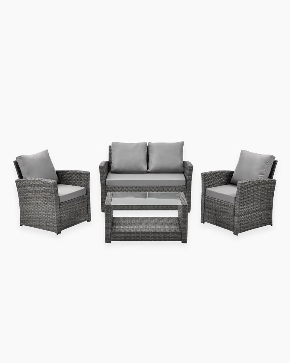 EVRE Roma 4 Seater Rattan Garden Furniture Set Grey with Glass Table