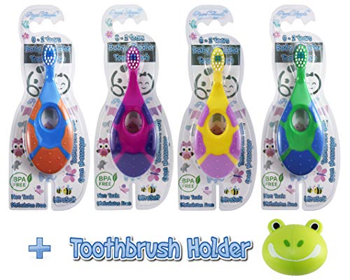 5 in 1 Baby Toddler Toothbrush & Holder | Individual Packs | Teething Teether Gum Massaging Finger Handle and Soft Bristles for Baby Infant Toddler Children - BPA Free