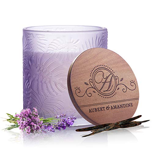 Aubert & Amandine Pastel Collection Luxury Scented Soy Candle for Stress Relief & Relaxation High Intensity Aromatherapy (Calm – Violet – Lavender Vanilla)