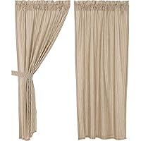 VHC Brands Farmhouse Curtains Sawyer Mill Ticking Rod Pocket Cotton Tie Back(s) Striped Panel Pair, Charcoal Dark Creme White