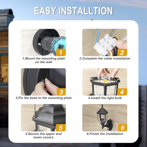 Aranzyec Motion Sensor Outdoor Wall Lights, PIR Outdoor Wall Light Mains Powered, Aluminum Outside Lantern, Waterproof Porch Light Fixtures Wall Mount for Entryway Doorway Garage, E27 Socket