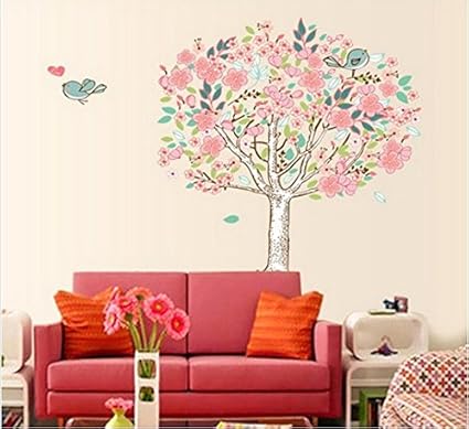 Large Pastel Tree Butterflies Bird Baby Room Livingroom Sticker
