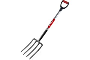 BIHOMIFI Digging Spading Fork Forged Steel with D Grip Handle 41” Premium 4-Tine Spading Digging Fork Sturdy Metal D-Grip Multi-Purpose Virtually Unbreakable Gardening Tool