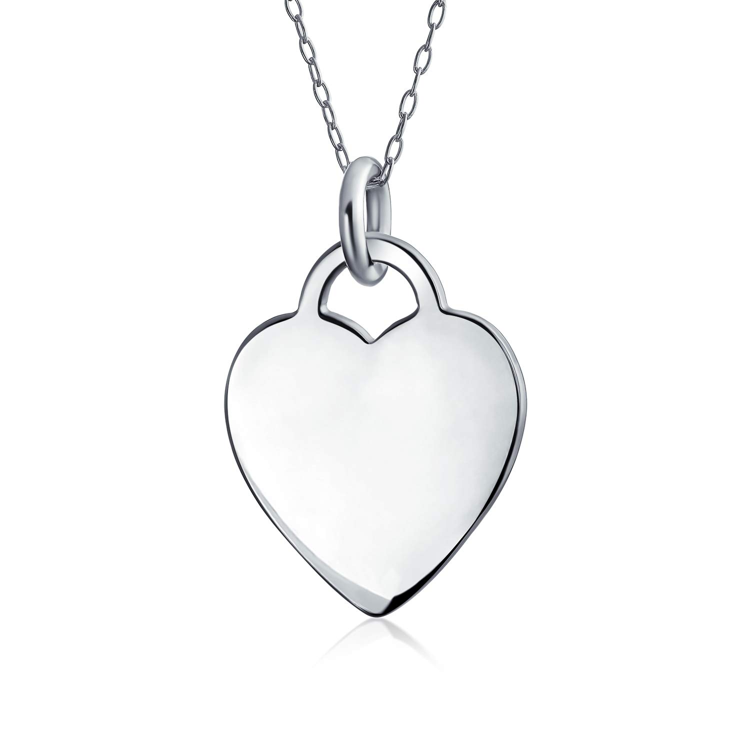 Bling Jewelry Tiny Minimalist Flat Medium Size Heart Shape Blank Plain Pendant Necklace For Teen Women .925 Sterling Silver