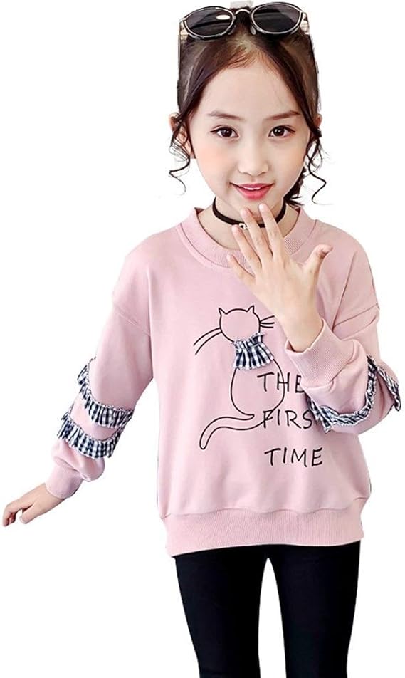 Amazon Co Jp Lywenqinhg 子供 キッズ トレーナー インナー フリル 丸首 女の子 猫柄 無地 保温 可愛い おしゃれ お出かけ 秋冬 服 ファッション小物