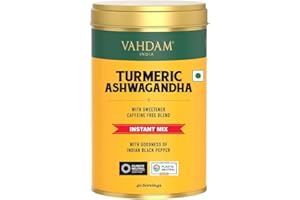 VAHDAM, Golden Milk Powder/Turmeric Ashwagandha Latte Mix (40 Cups) 3.53oz/100g | Caffeine-Free, Non GMO, Gluten Free | Brew 