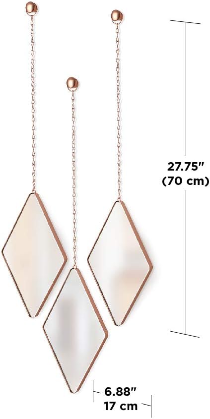 Umbra Dima Mirrors, Trio of Decorative Diamond Shaped Mirrors for Wall - Apartment Décor/Wall Art, Copper, Set of 3,29 x 18 x 1.5 cm - Image 3