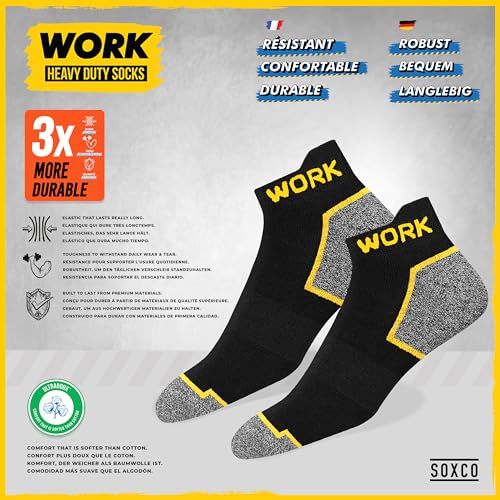 10 Paar Kurze Arbeitssocken Herren Schwarz | Gepolsterte Sneakersocken Knöchelsocken | DRI-WIK Feuchtigkeitsmanagement | Verstärkte Ferse & Spitze | Dura-Stretch Elastan | Größe 43-46