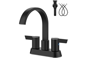 Aolemi Bathroom Faucets for Sink 3 Hole,4 Inch Centerset Waterfall Faucet 2 Handle for Bathroom Sink with Pop-Up Drain and Supply Lines Matte Black