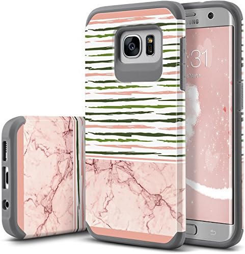 UrbanDrama Galaxy S7 Edge Case, Samsung S7 Edge Case, Slim Marble Pattern High Impact Resistant Shockproof Anti-Scratch Durable Protective Case for Samsung Galaxy S7 Edge, Rose Gold & Stripe