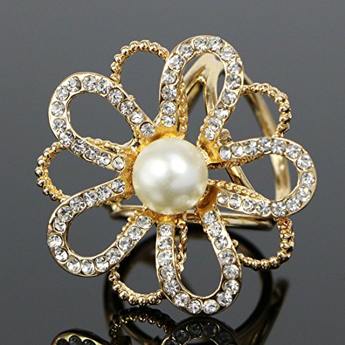 kilofly 4pc Women's Elegant Faux Pearl Crystal Rhinestone Scarf Ring Buckle Clip