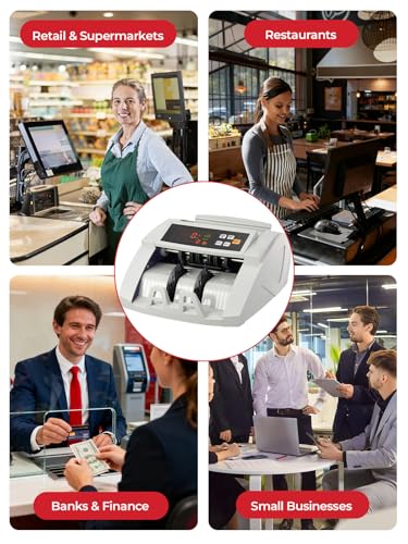 FOHERE Money Counter Machine, Professional Bill Counter with UV/IR/DD Counterfeit Detection, 1100 Banknotes/Minute, LCD Display, Value & Batch Cash Counting Modes for Shops, Banks and Restaurants