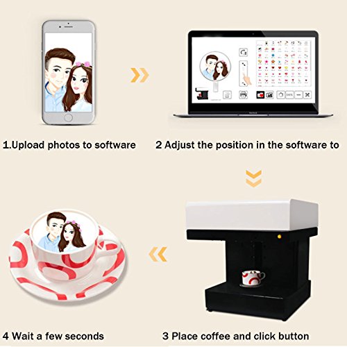 Happybuy Coffee Printer Machine 10-20 S/Cup DIY Design Food 3D Latte Art Maker Selfie Milk Tea Edible Ink for Chocolate Cookies Small Cake Store, - Thumbnail 4