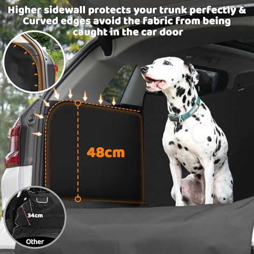 KYG Protection Coffre Voiture Chien Imperméable Housse Protection de Coffre de Voiture, 2 Grandes Poches, Antidérapant Couverture de Coffre pour Plupart Voitures, Allonger et Élargir 185*115*48 cm