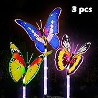 Lasten 3 Pack Garden Solar Lights Outdoor Multicolor Changing Solar Powered LED Garden Lights Fiber Optic Butterfly Decorative Lights Solar Stake Lights for Garden Decorations Outdoor Decor