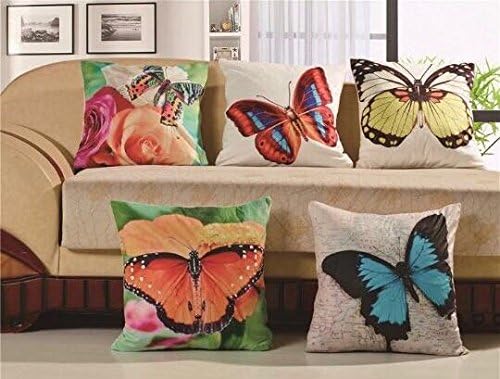 Lipsunique Jute Digital 3D Print Cushion Cover Set of 5 16X16/premium Quality/Multi Color/Different Butterfly Print/5 Different Design/Size 40x40cm