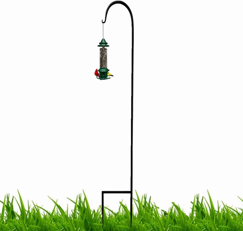 Outdoor Shepherd's Hooks - Shepherd Hook 48 Inch Adjustable Thick Heavy Duty Rust Resistant Garden Outdoor Hanging Plants Basket Hanger Pathway Light Solar Lantern Mason Jar Wind Chimes Wedding Black Pack of 1