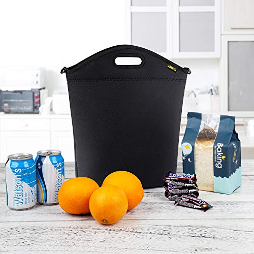 Large Neoprene Lunch Bag for Women Adults, 14" x 14" x 5.5" Insulated Big Lunch Tote Box Reusable Lunch bag for Work Office Outdoors Travel (Black)
