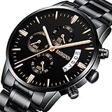 KASHIDUN Men's Watches Luxury Sports Casual Quartz Wristwatches Waterproof Chronograph Calendar Date Stainless Steel Band Black Color (A Black Rose)