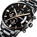 KASHIDUN Men's Watches Luxury Sports Casual Quartz Wristwatches Waterproof Chronograph Calendar Date Stainless Steel Band Black Color (A Black Rose)
