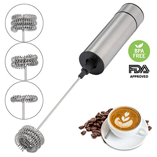 SkymoreÂ MilkÂ FrotherÂ Â Handheld,Â PowerfulÂ BatteryÂ OperatedÂ FoamÂ MakerÂ ForÂ Coffee/Milk / EggsÂ WithÂ AdditionalÂ DoubleÂ SpringÂ WhiskÂ HeadÂ &Â TripleÂ SpringÂ WhiskÂ Head,Â PerfectÂ GiftÂ (Â NotÂ IncludeÂ BatteryÂ )
