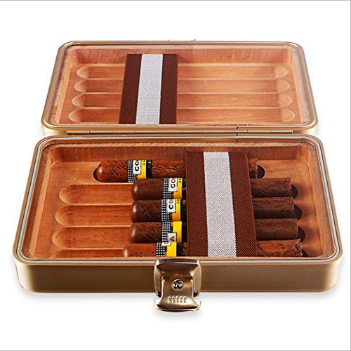 LHFJ Cigar Humidor Cedar Wooden Aluminum-Magnesium Alloy Cigar Box Mini Portable Cigar Organiser Travel,Business Trip - Thumbnail 4