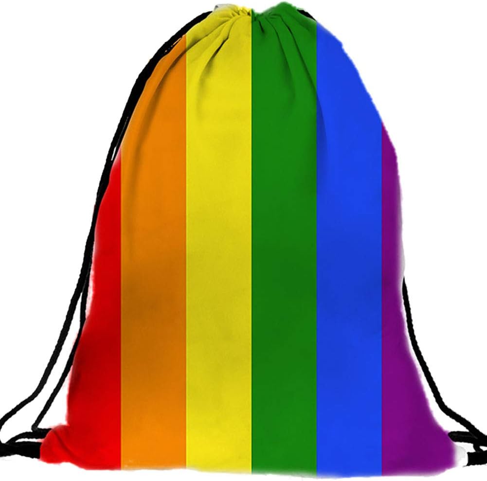 PREMYO Drawstring Gym Bag Backpack Quote Print Rainbow Rucksack for School Sports Travel Women Children Birthday Present