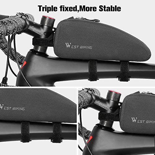 WESTGIRL Bicycle Top Tube Storage Bag, Waterproof Triangle Bike Handlebar Front Frame Pouch Large Capacity Lightweight Pack Road Mountain Cycling Accessories (Black)