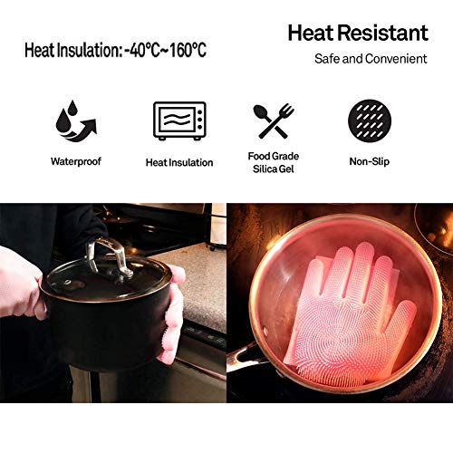 Dish Washing Gloves, 2 Pairs of Magic Silicone Dishwashing Gloves, Rubber Cleaning Gloves with Scrubber, Qhand Dish Gloves for Plate Fruit Kitchen Bathroom Car Home Clean and Pet Care, Universal Size