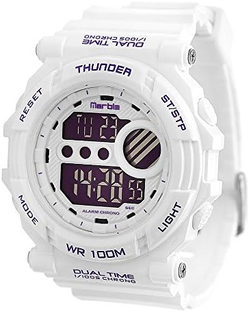 Women's Waterproof Outdoor Sports Stopwatch Multi Function Digital Fashion LED Backlight Watch (White&amp;Purple)