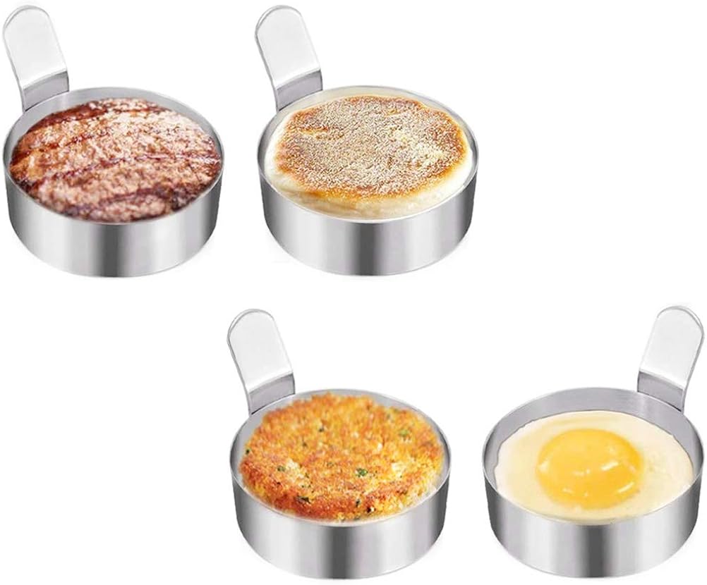 vivioi Egg Ring Omelet Mold egg Cooking Rings Fried Egg Maker With Brush Stainless Steel Non Stick Eggs Mold For Bread Poached Egg Hamburgers Fried Egg Kitchen Utensil Tools