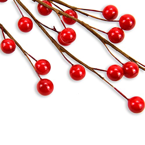 Rocinha 12 Pcs 13.77-inch Red Berry Picks, Artificial Red Holly Branches for DIY Wreath, Garland - Thumbnail 7