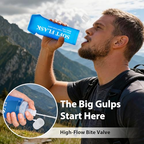 Euqvunn 2 Pcs Soft Water Bottle Running Flask 500ml Reusable BPA Free with Waterproof Cap, Foldable for Running, Walking, Hiking, Cycling