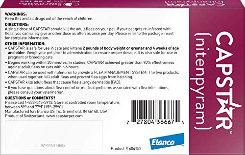 tratamiento oral de pulgas para gatos de acción rápida capstar, 6 dosis, 11,4 mg 