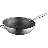 BRIGHTFUFU Stainless Wok Cooker Traditional Kitchenware Kitchen Grain Steel Bottom Non-Stick Cm Stir Induction