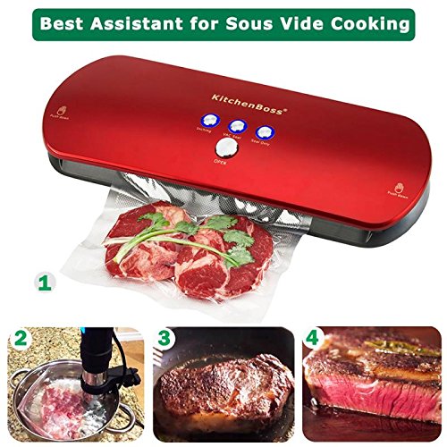 Vacuum Sealer Machine KitchenBoss for Dry & Moist Foods Preservation Automatic Vacuum Sealing System, Intelligent LED Indicator Lights, Manual Inching Function with 20 vacuum bags(Color: Red)