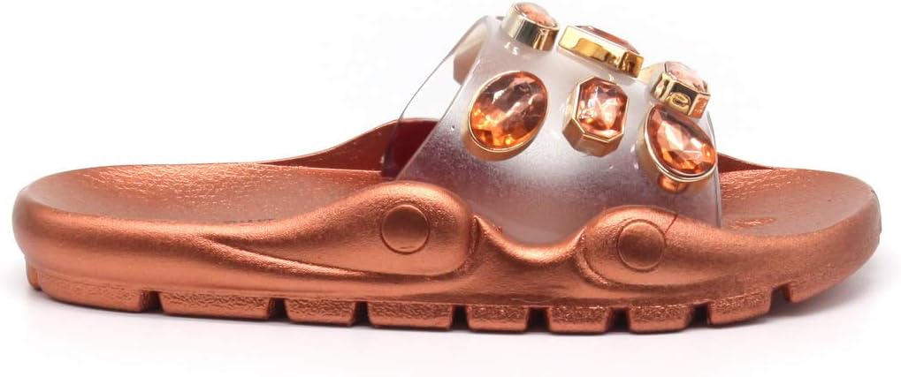 Cape Robbin Treasure Map Slide Sandals Rose Gold Jeweled Clear Sandals