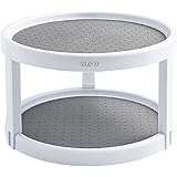 DLD 2-layer rotatable two-layer sideboard, spice rack, storage rack, lazy Susan turntable, non-slip shelf White/Gray (Double 