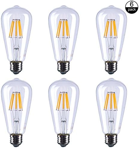 ASELIGHT ST21 8W Dimmable Vintage Led Light Bulb,4000K 800 Lumens Retro Edison Style E26 Screw ST64 Led Bulb, Replace 80W 110V Tungsten Filament Glass Antique Lamp,Filament bulbsST21-4000K -6 Pack