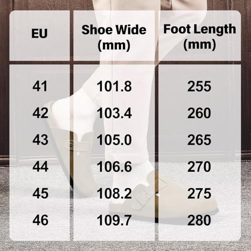 Wizshoe Men's Mules Clogs with Cork Insole Closed Slippers for Home and Garden Adjustable Buckle and Non-Slip Sole 41-46 EU