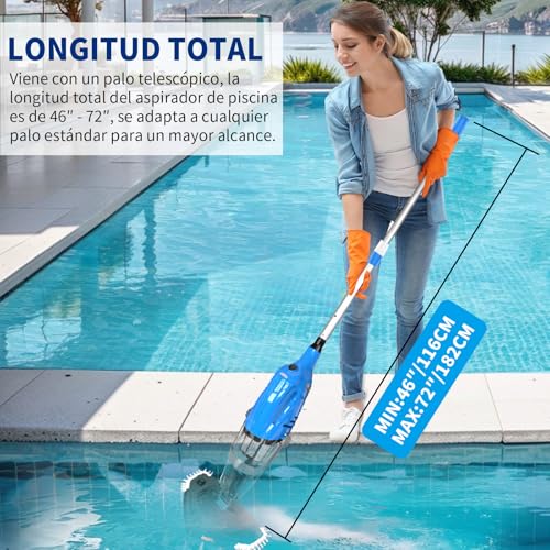 PoolyPoly 2026 New Pool Vacuum Cleaner with Battery, Manual Pool Cleaner, 80 Minutes Autonomy, Electric Vacuum Cleaner for Pool, SPA, Blue