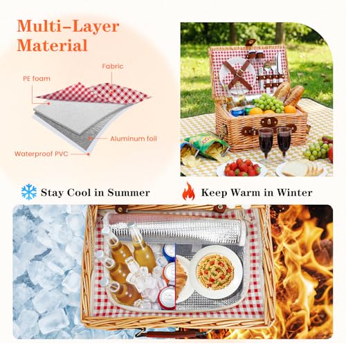 Wicker Picnic Basket Wicker Picnic Basket for 2 Person - Picnic Set with Insulated Compartment, Plates, Cutlery, Wine Glasses, Corkscrew - Perfect for Beach, Country, Park & BBQ Gift