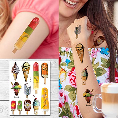 Supperb Temporary Tattoos - Watercolor Ice Cream Cone Popsicles Ice Pops dessert Food Kids Tattoo