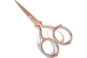 DINNAT Facial Hair Small Grooming Scissors For Men Women - Eyebrow, Nose Hair, Mustache, Beard, Eyelashes, Ear Trimming - Stainless Steel Pointed Tip Clippers For Professional Hair Cutting(Rose Golden)